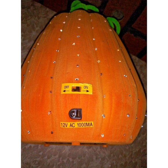 Vintage Halloween Jack o Lantern Pumpkin Oval embellished suede-like NO LIGHTS - Picture 8 of 8